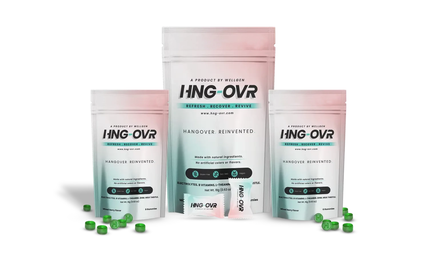 HNG-OVR recovery gummies pouches