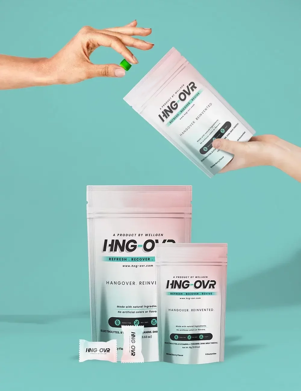 HNG-OVR recovery gummies product range